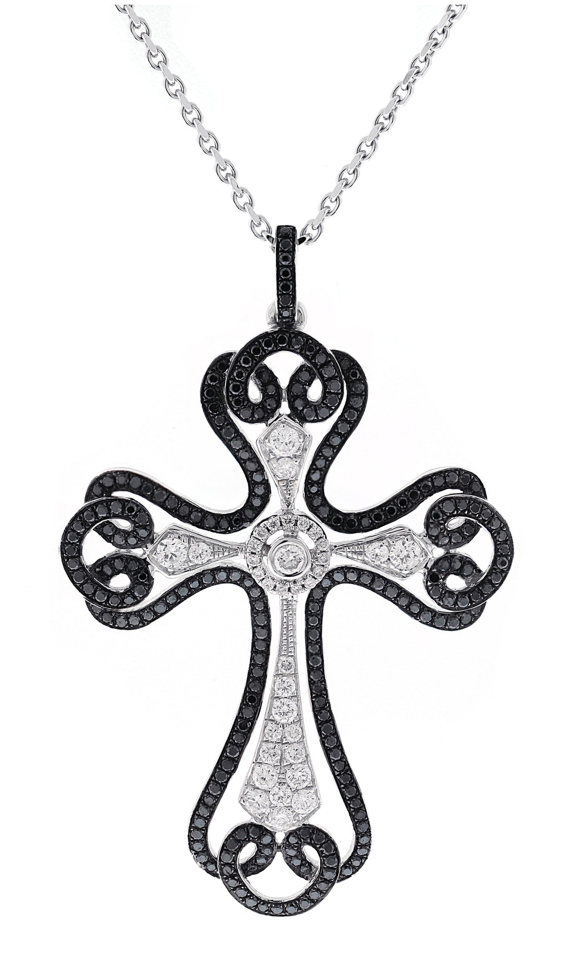 18kt-White Gold Black and White Diamond Cross