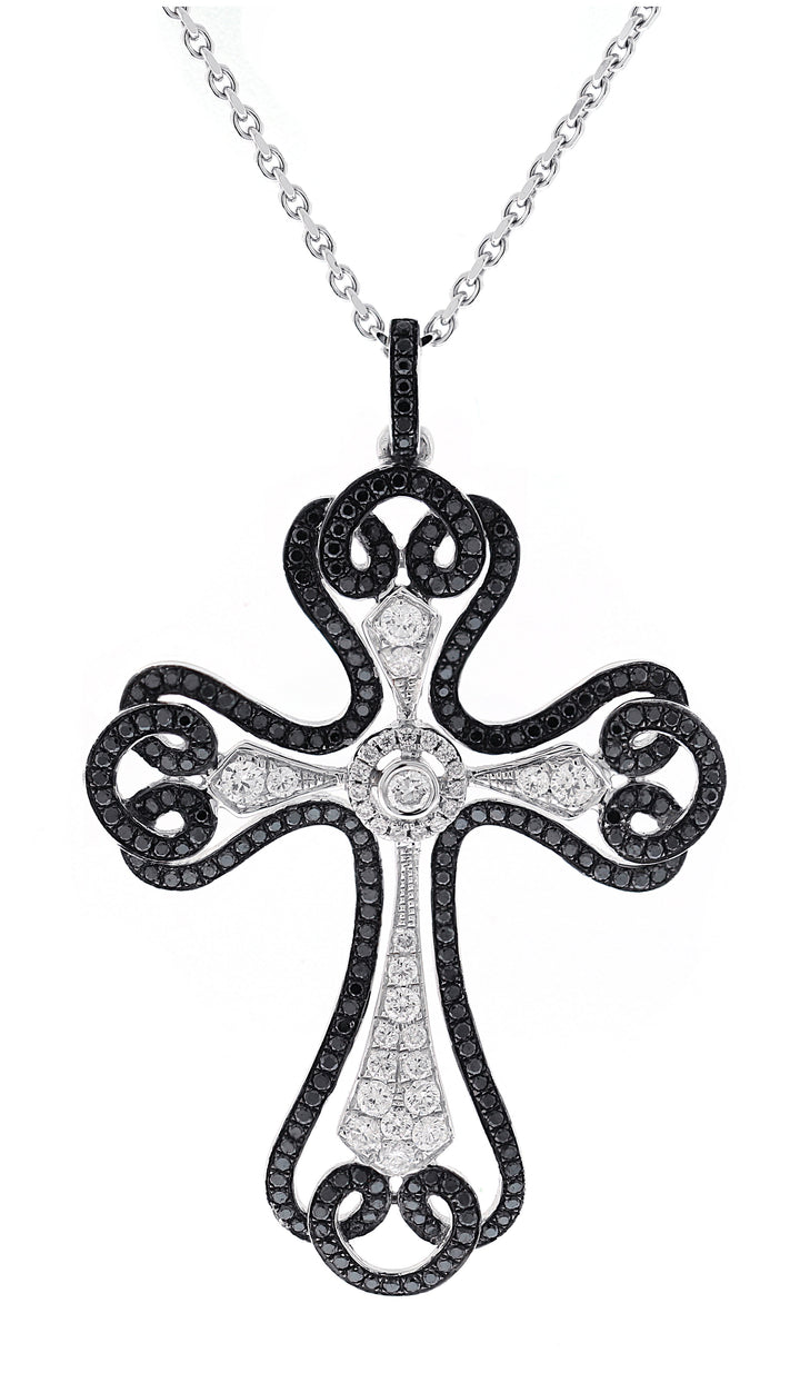 18kt-White Gold Black and White Diamond Cross