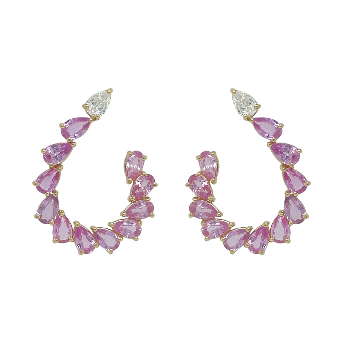 18lkt Yellow Gold Diamond and Pink Sapphire Earrings