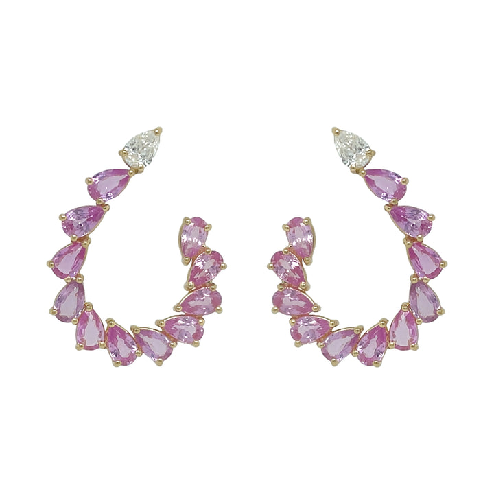 18lkt Yellow Gold Diamond and Pink Sapphire Earrings