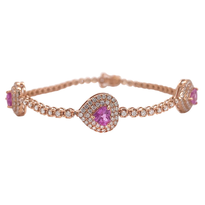 18kt Rose Gold Diamond and Pink Sapphire Tennis Bracelet