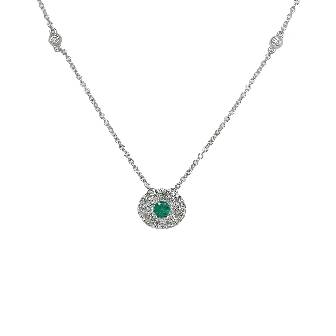18kt White Gold Diamond and Green Emerald Pendant