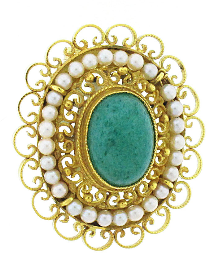 18kt Yellow Gold Emerald And Pearl Pin/Pendant