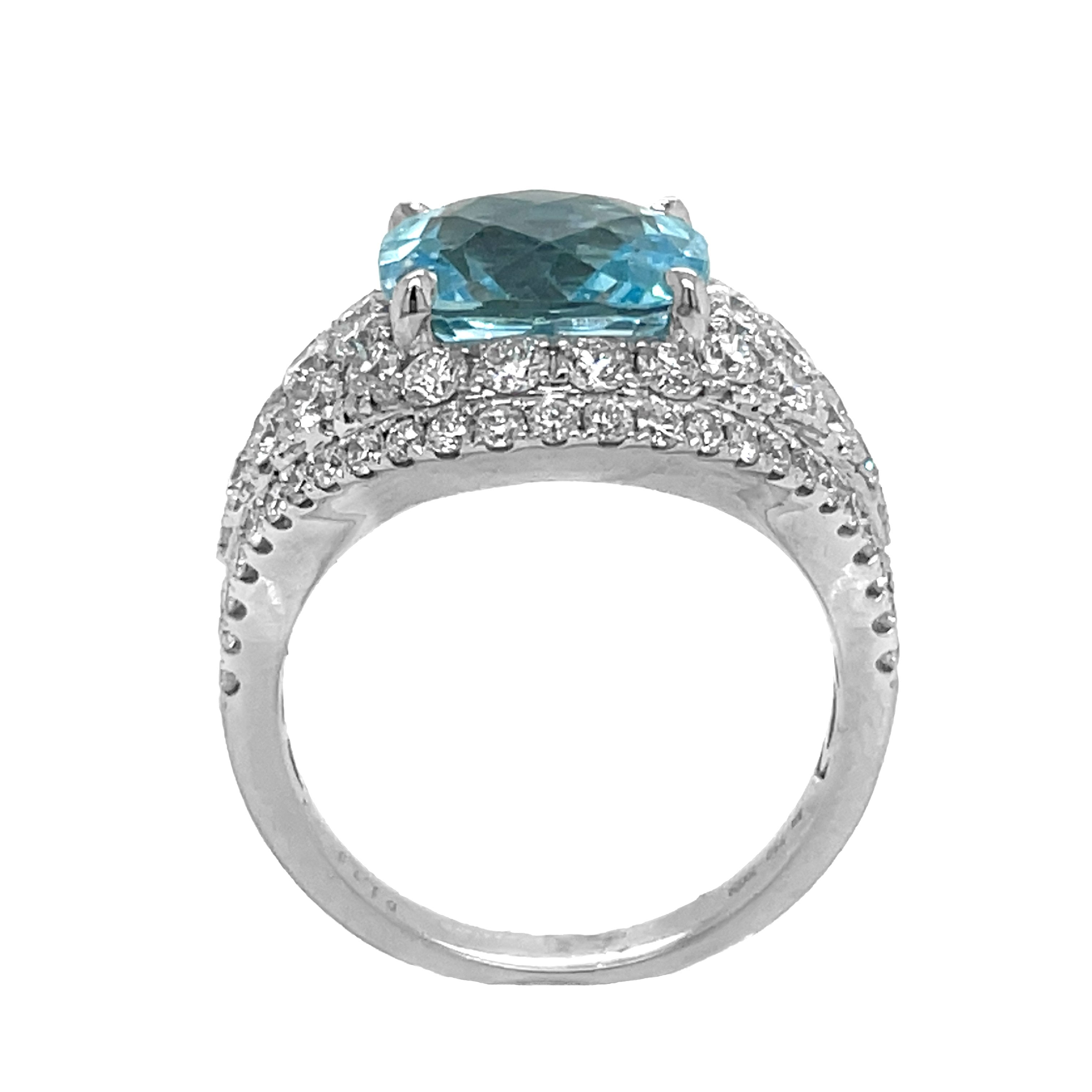 18kt White Gold Diamond and Aqua marine Ring