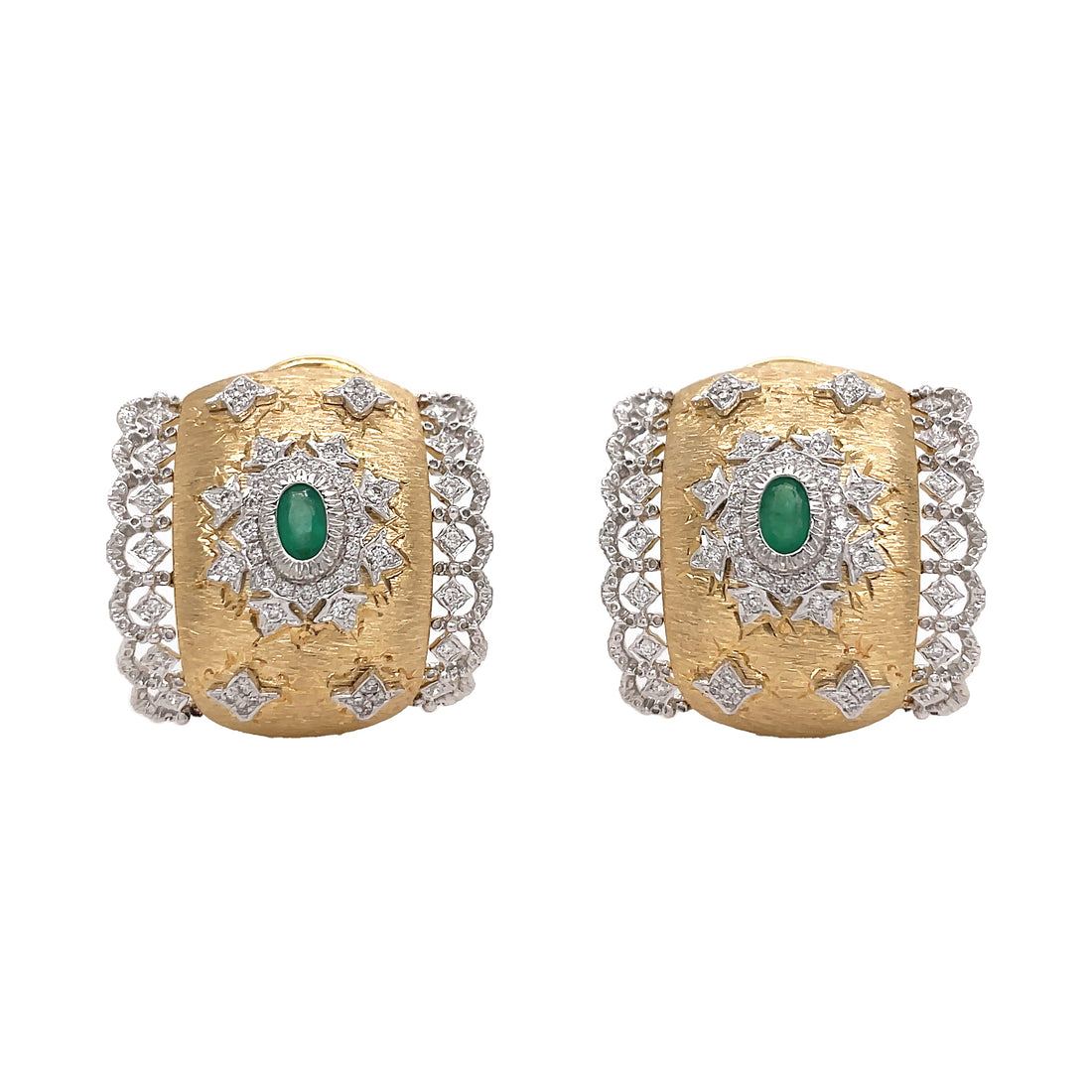 14kt Yellow And White Gold Diamond And Emerald Earrings