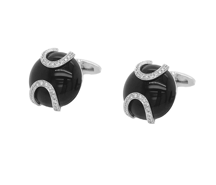 18kt White Gold Diamond And Onyx Cuff-links