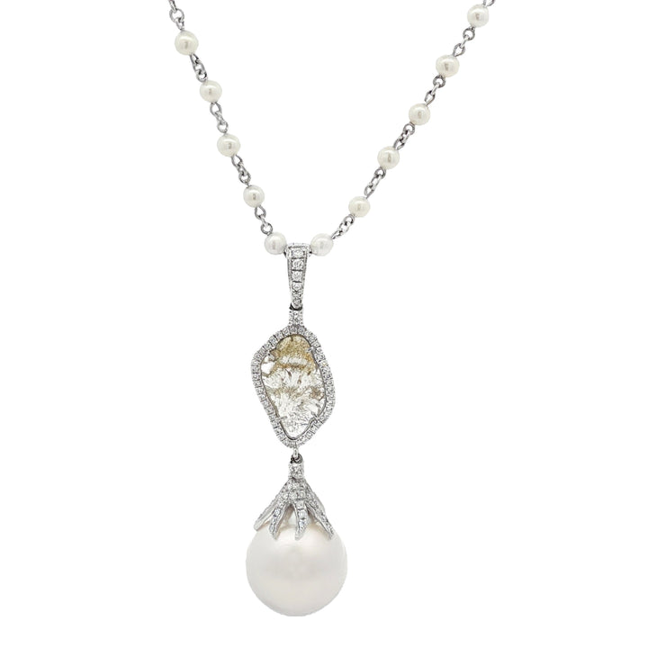 18kt White Gold Diamond And Pearl Necklace