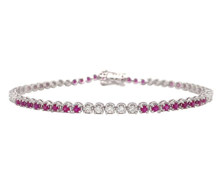 18kt White Gold Diamond And Rubellite Bracelet