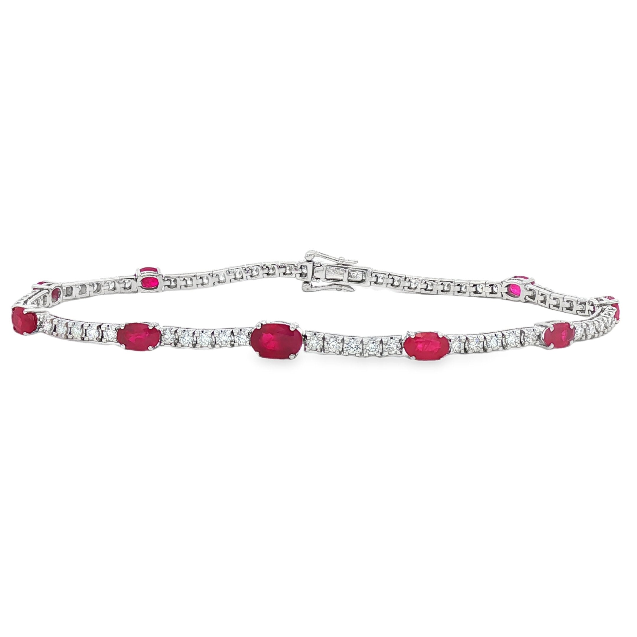 18kt White Gold Diamond And Ruby Tennis Bracelet