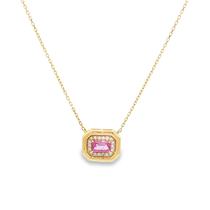 18kt Yellow Gold Diamond And Pink Sapphire Pendant