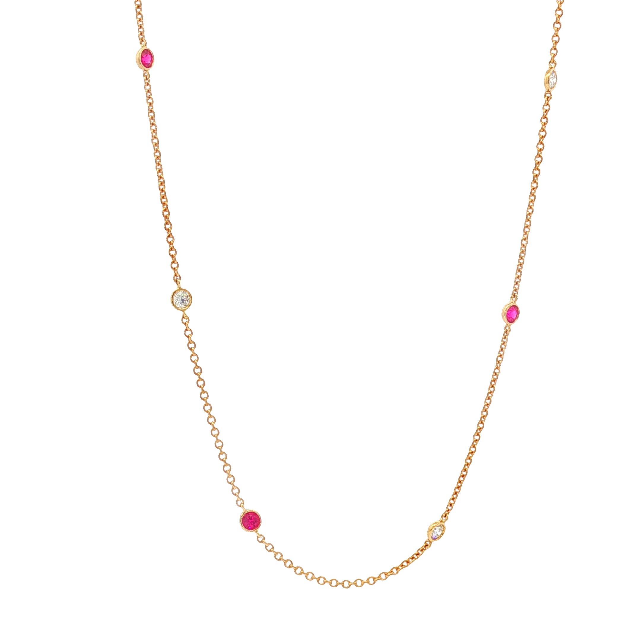 18kt Yellow Gold Diamond And Ruby Diamonds-By-The-Inch Necklace