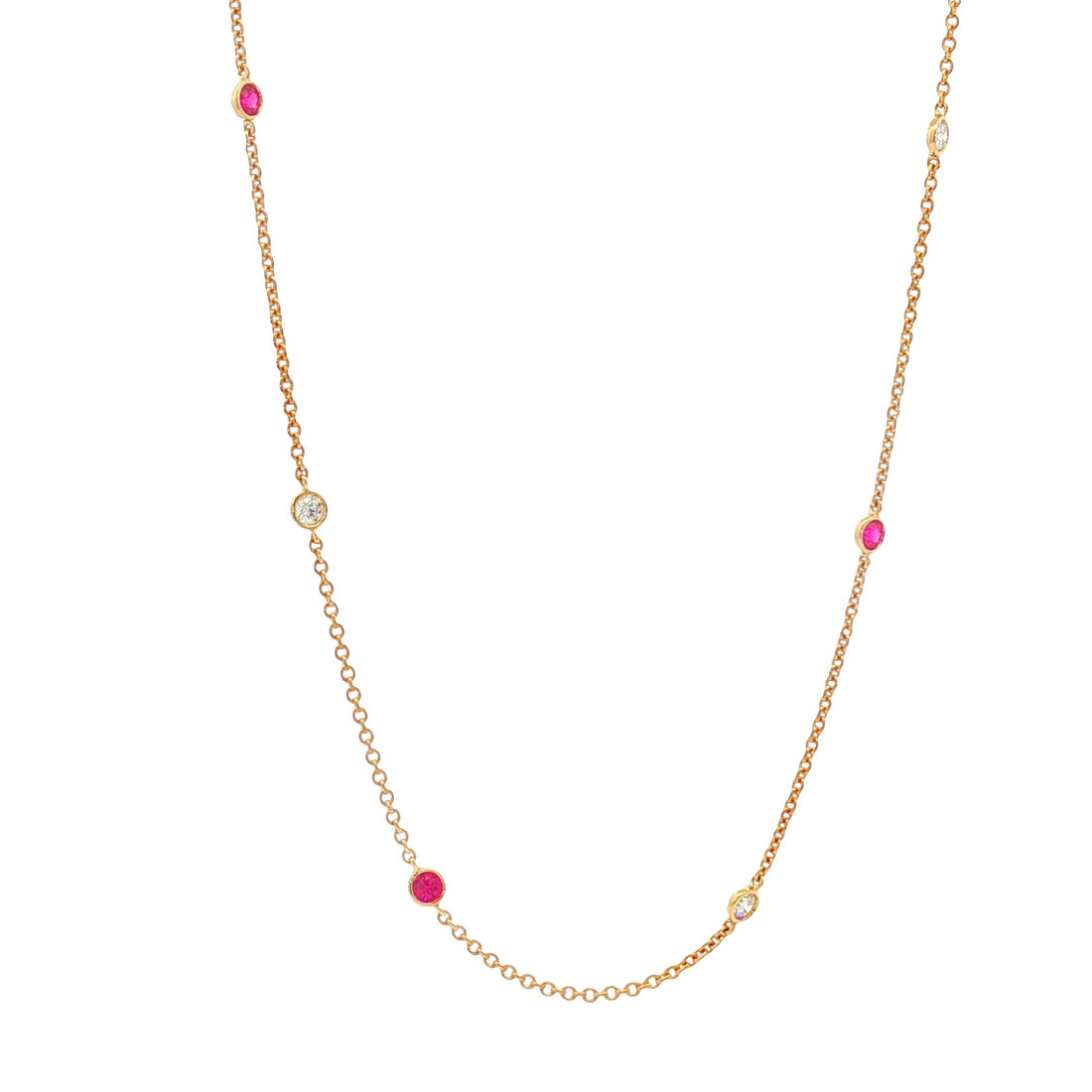 18kt Yellow Gold Diamond And Ruby Diamonds-By-The-Inch Necklace