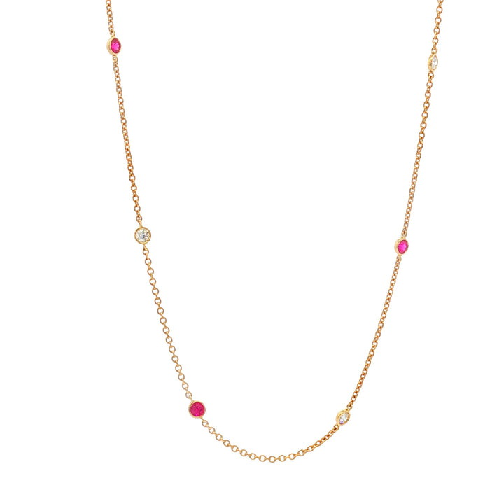 18kt Yellow Gold Diamond And Ruby Diamonds-By-The-Inch Necklace
