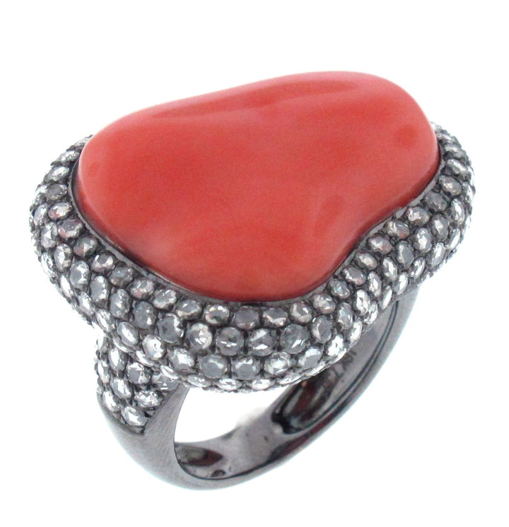 18kt Black Gold Coral Ring