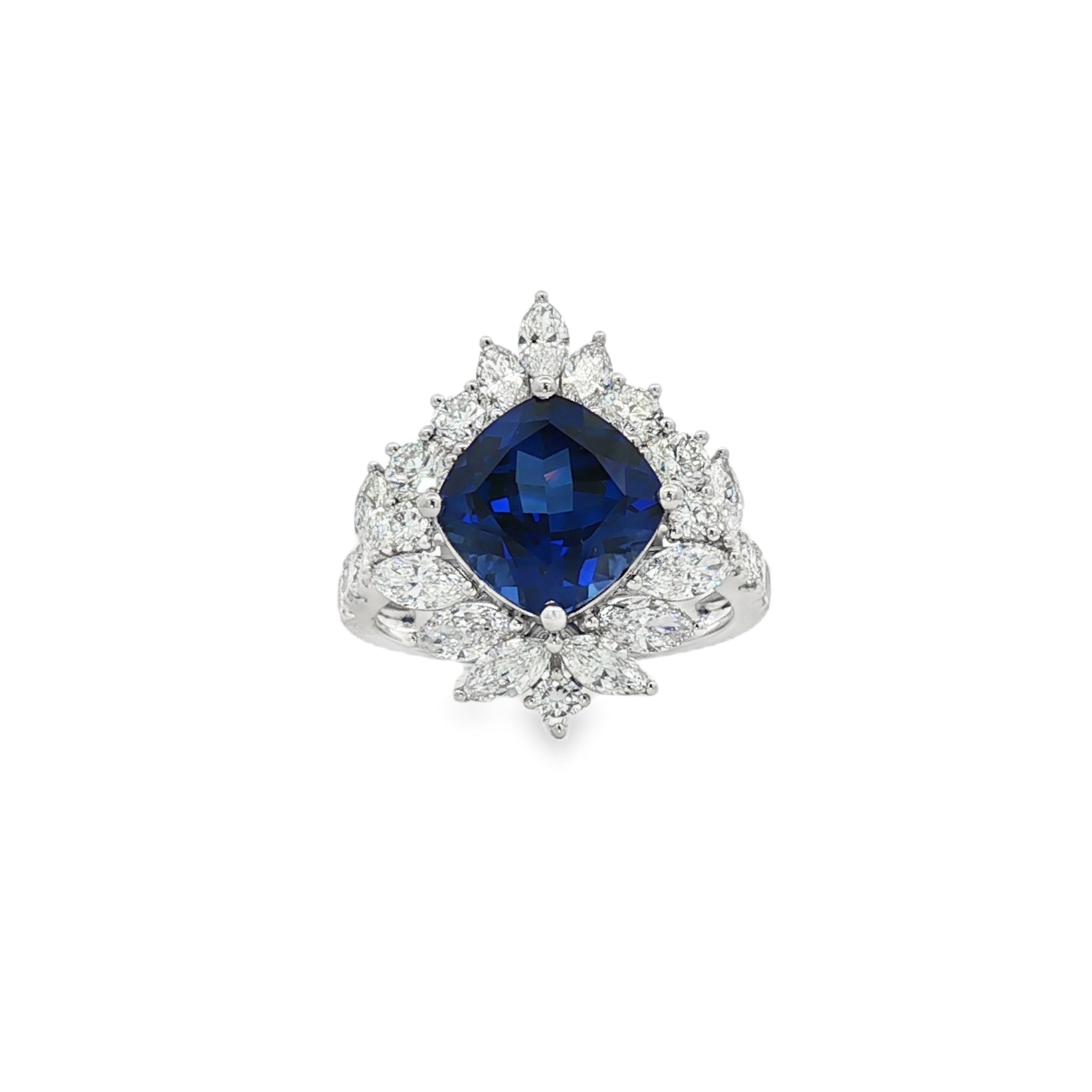 14kt White Gold Lab Diamond And Blue Sapphire Ring