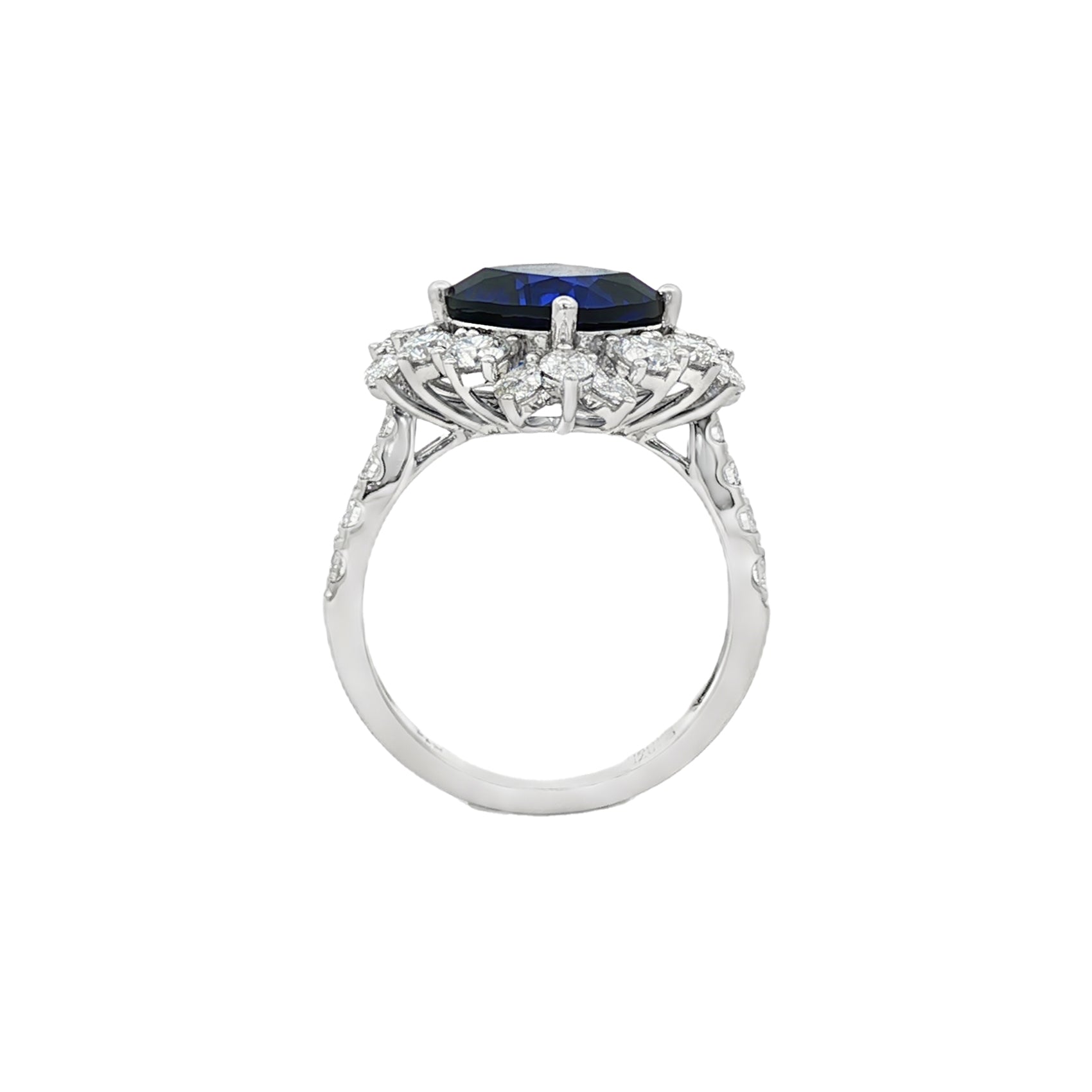 14kt White Gold Lab Diamond And Blue Sapphire Ring