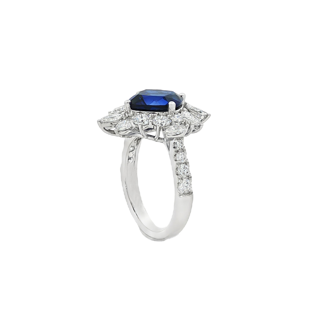 14kt White Gold Lab Diamond And Blue Sapphire Ring