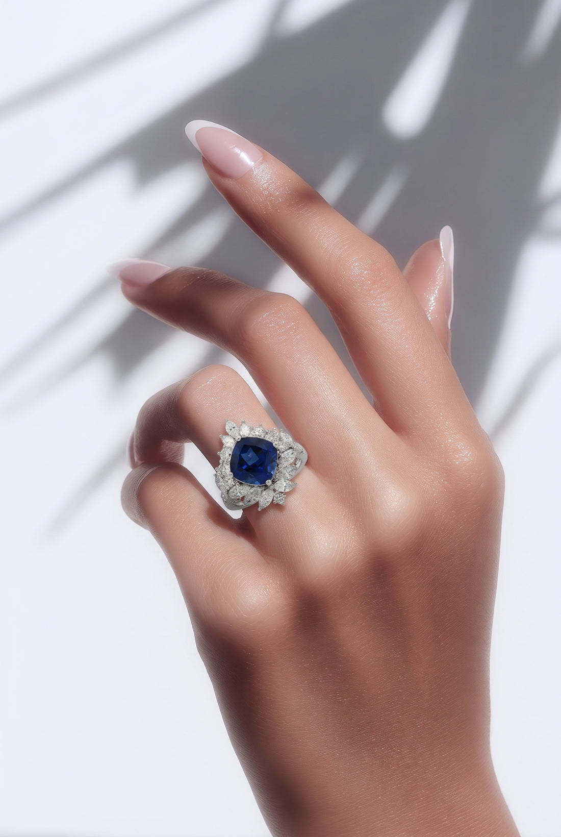 14kt White Gold Lab Diamond And Blue Sapphire Ring
