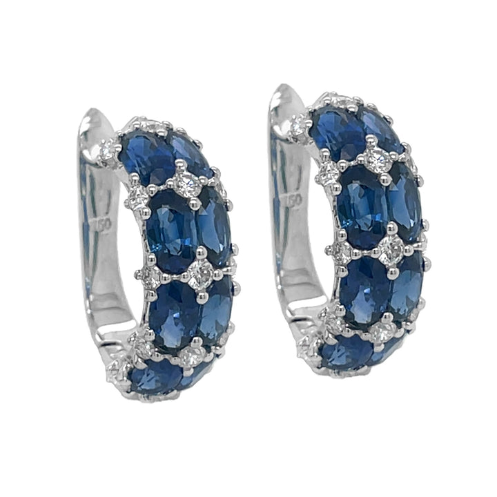 18kt White Gold Diamond and Blue Sapphire Hoops