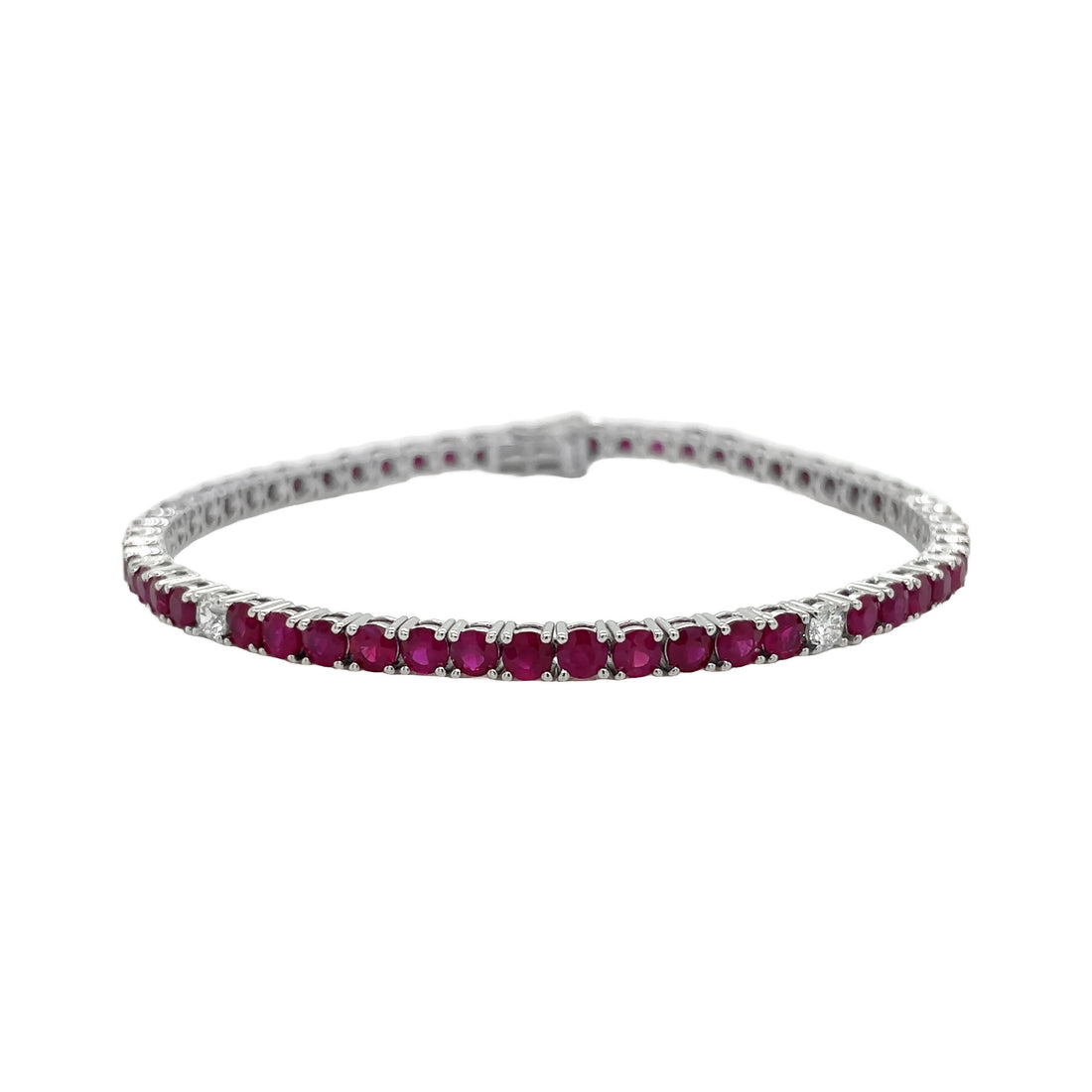 18kt White Gold Diamond and Ruby Tennis Bracelet