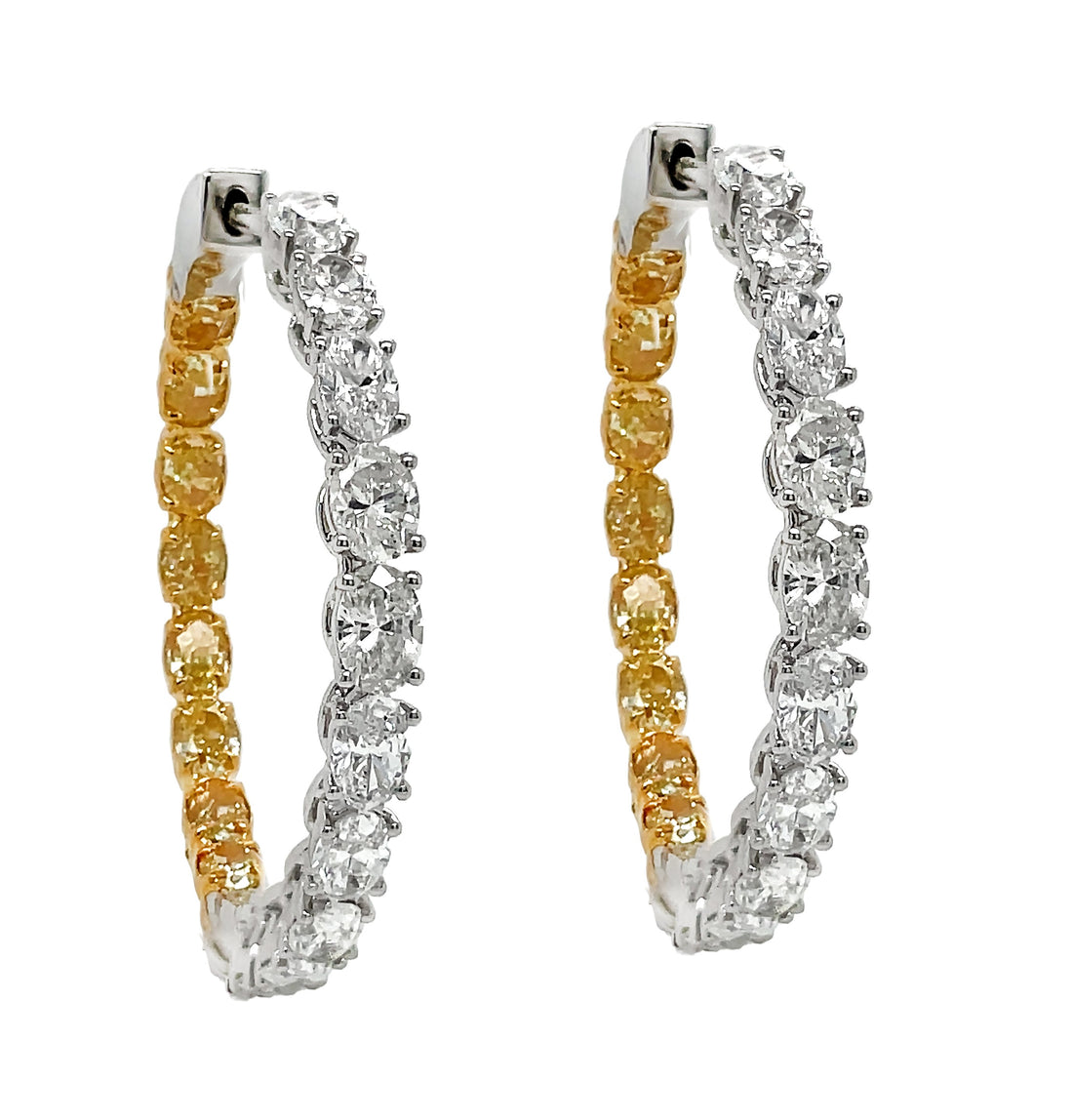 18Kt White And Yellow Gold Diamond Hoops