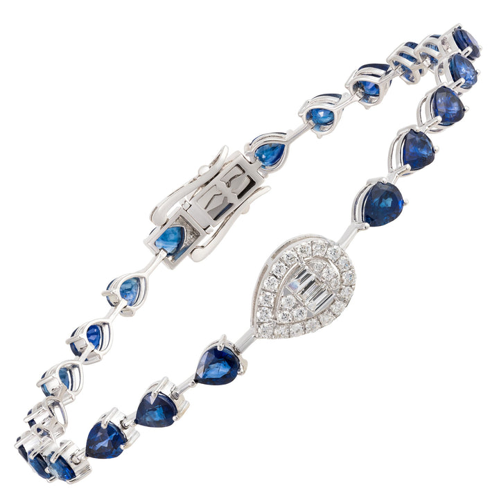 18kt White Gold Diamond and Blue Sapphire Tennis Bracelet