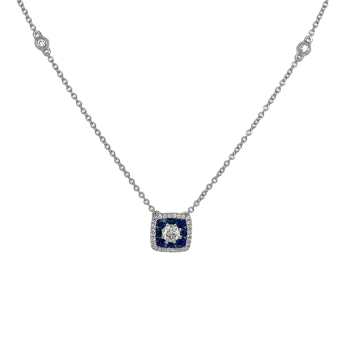 18kt White Gold Diamond and Blue Sapphire Pendant