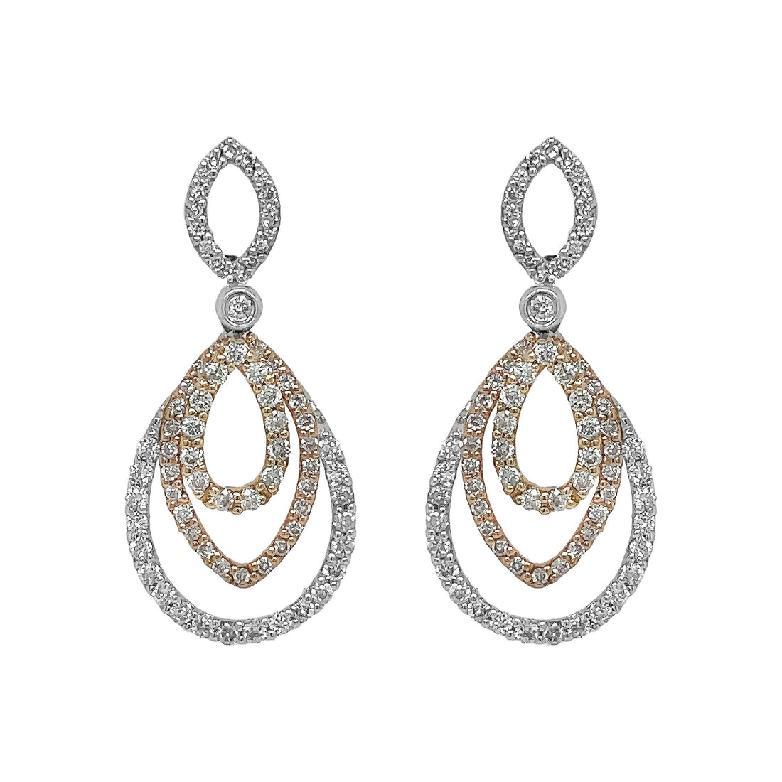 14kt Tri-color Gold and Diamond Dangling Earrings