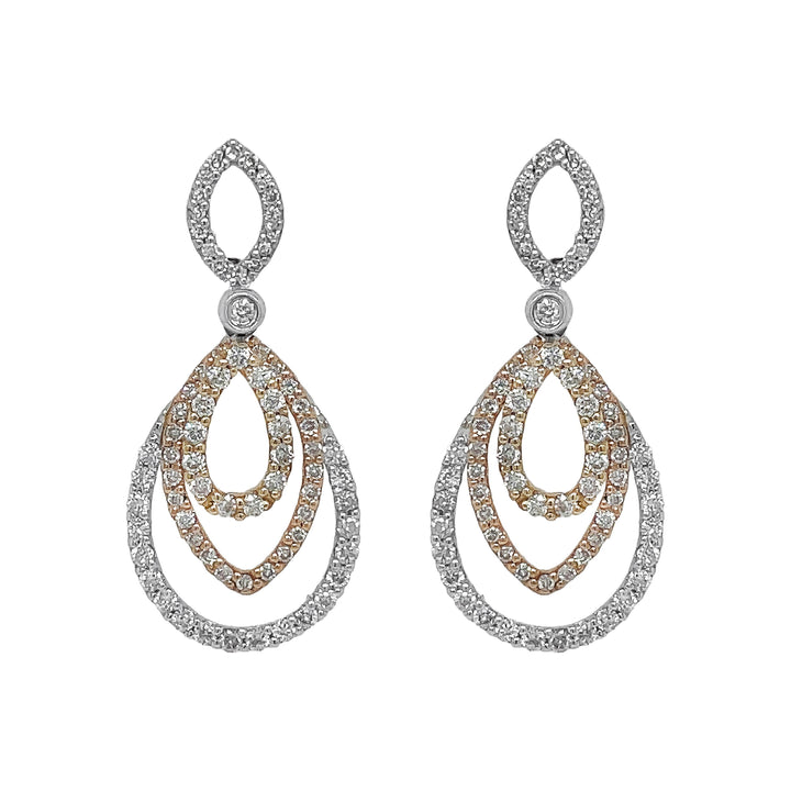 14kt Tri-color Gold and Diamond Dangling Earrings
