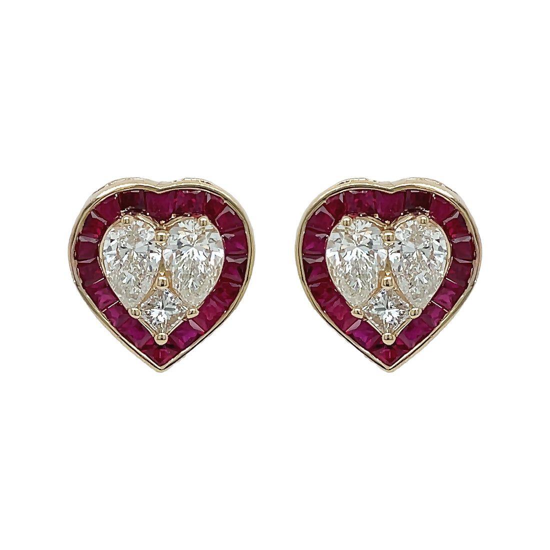 18kt Yellow Gold Diamond and Ruby Earrings