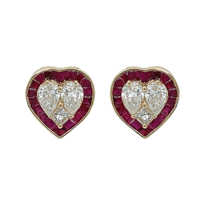 18kt Yellow Gold Diamond and Ruby Earrings