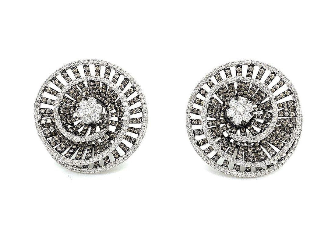 18kt White Gold White And Cognac Diamond Earrings