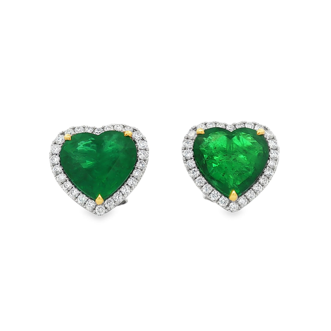 18kt White And Yellow Gold Diamond And GIA Certified Green Emerald Earrings