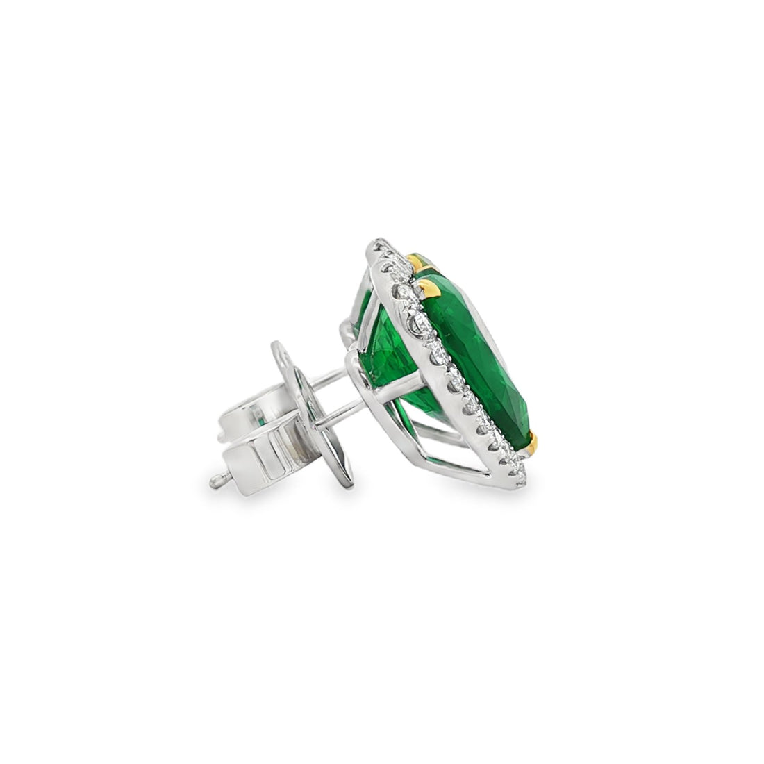 18kt White And Yellow Gold Diamond And GIA Certified Green Emerald Earrings