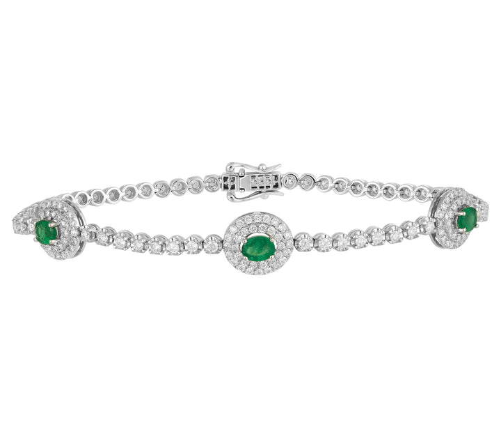 18kt White Gold Diamond and Emerald Bracelet
