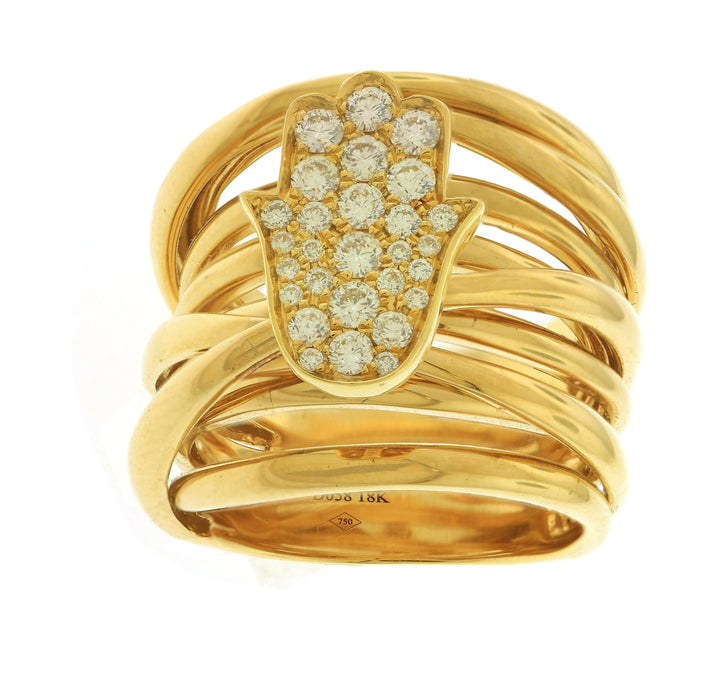 18kt Yellow Gold Diamond Hamsa Ring