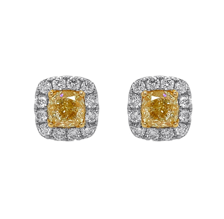 18kt White And Yellow Gold GIA Certified Yellow Diamond Earring