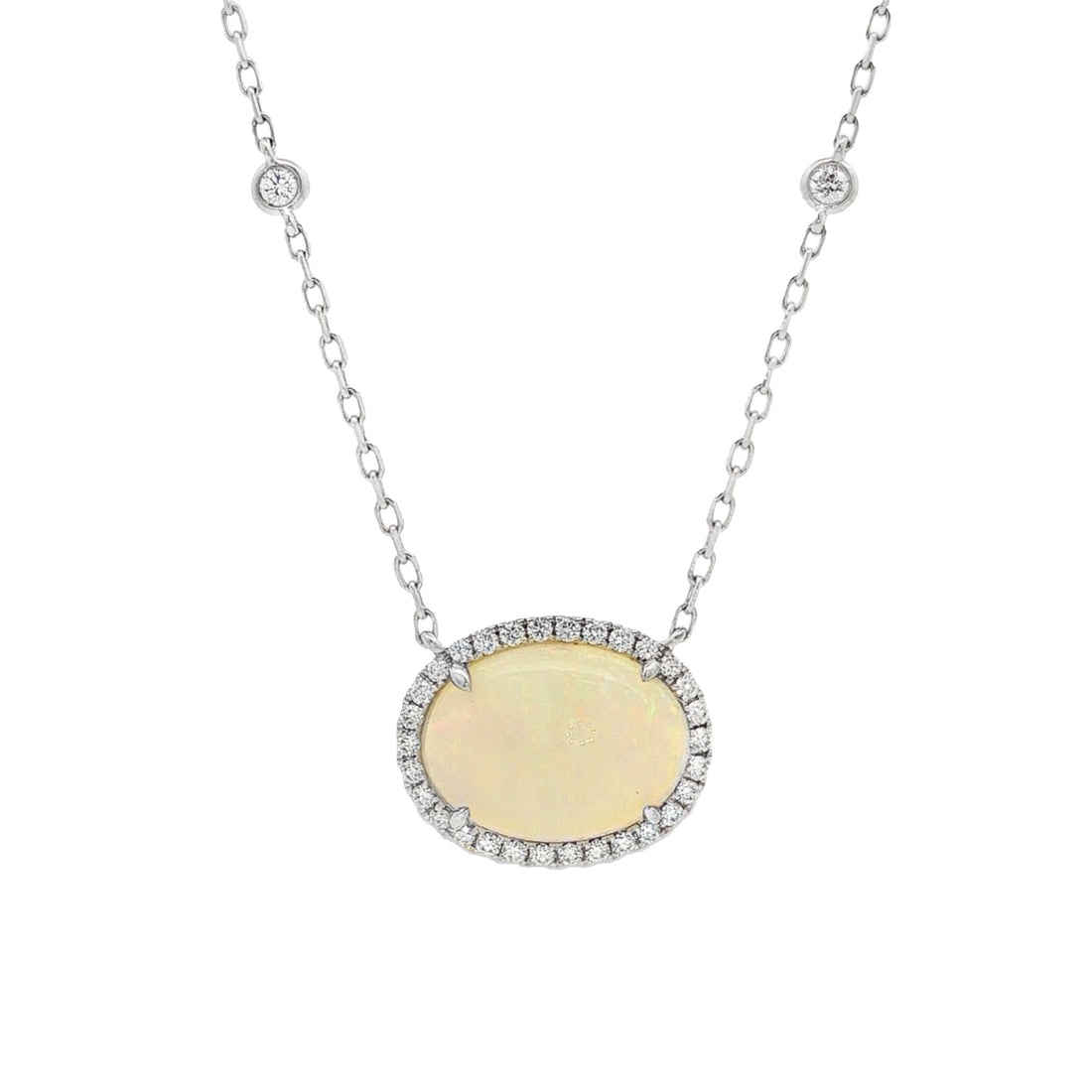 18kt White Gold Diamond And Opal Pendant