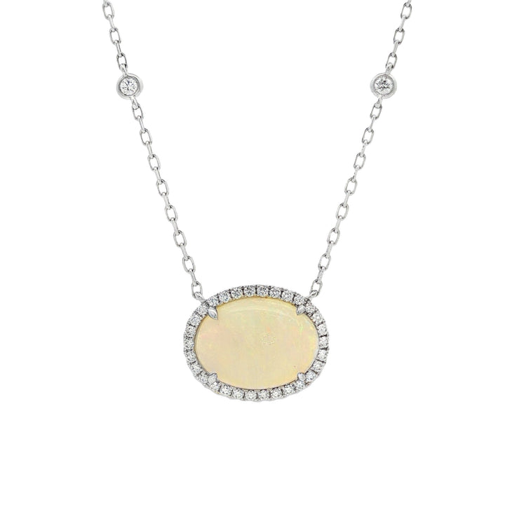18kt White Gold Diamond And Opal Pendant
