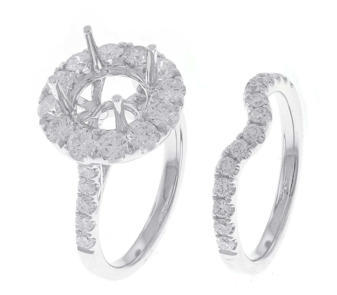 18kt White Gold Diamond Halo Semi Mount With Matching Band