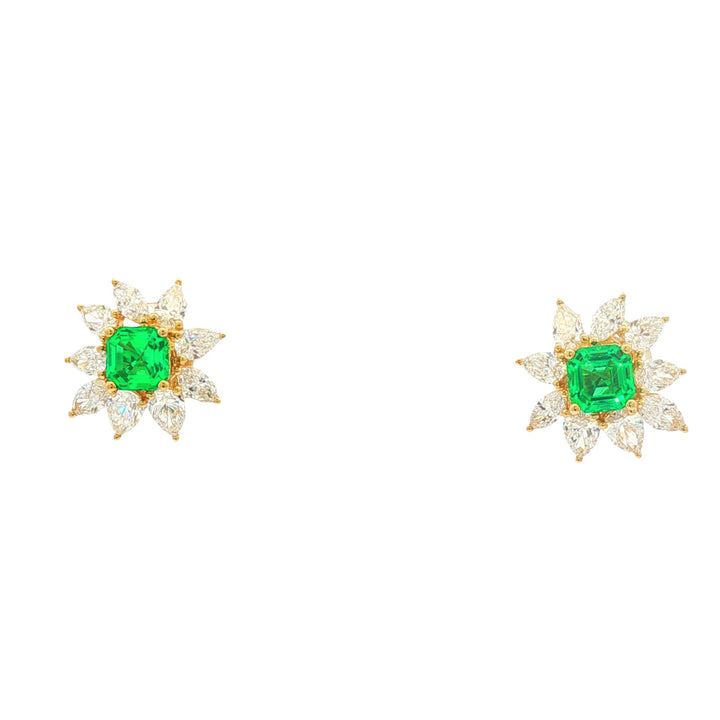 14kt Yellow Gold Lab Diamond And Green Emerald Earring