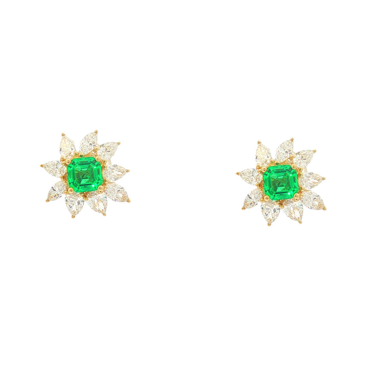 14kt Yellow Gold Lab Diamond And Green Emerald Earring