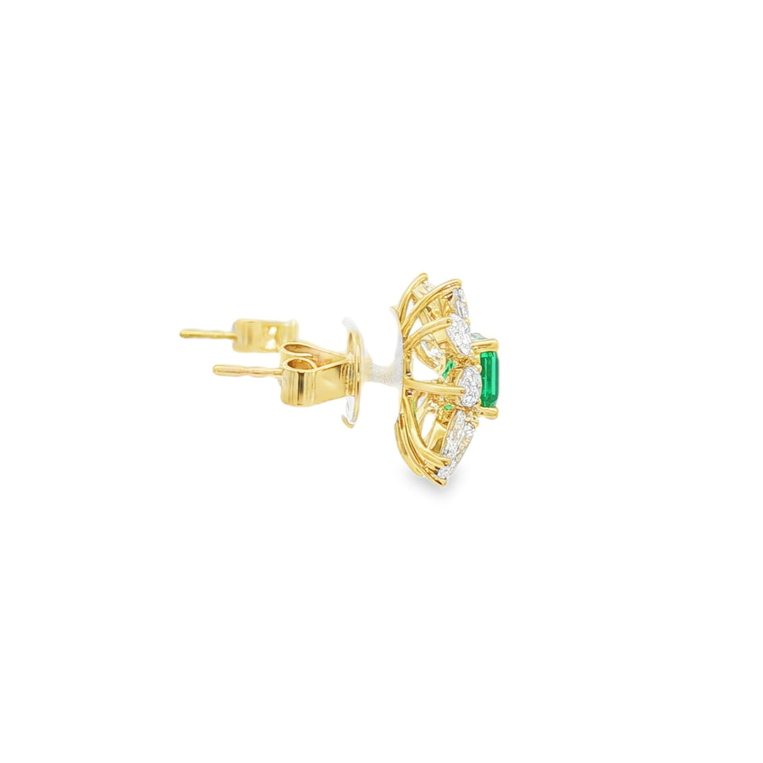 14kt Yellow Gold Lab Diamond And Green Emerald Earring