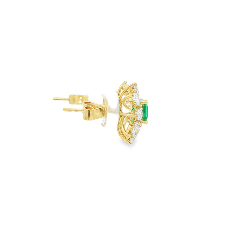 14kt Yellow Gold Lab Diamond And Green Emerald Earring