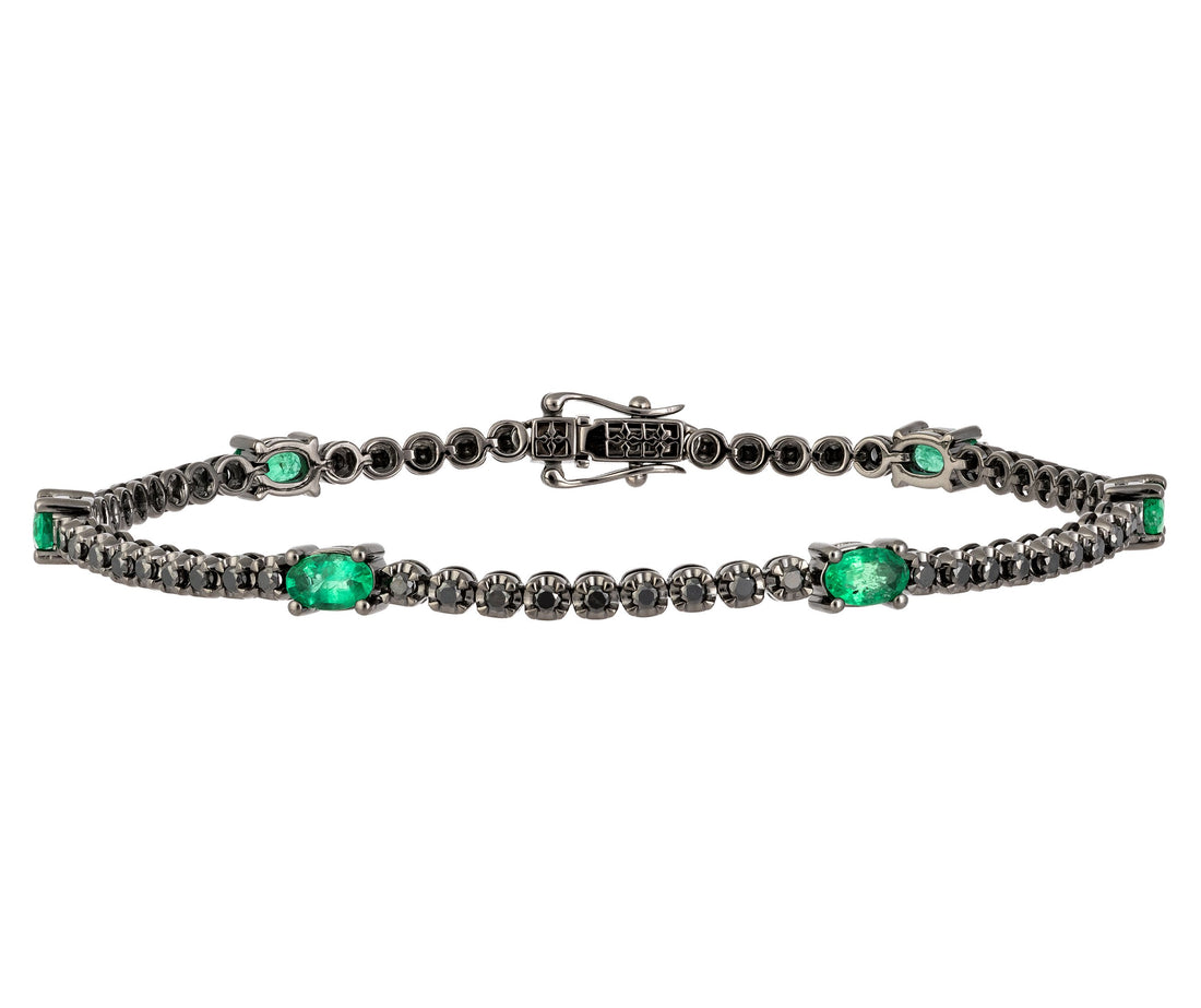 18kt Black Gold Diamond And Emerald Bracelet