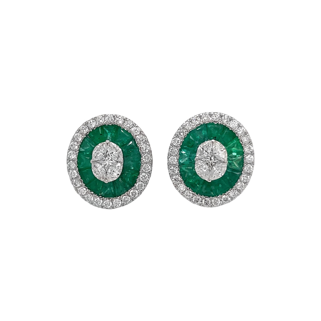 18kt White Gold Diamond and Green Emerald Earrings