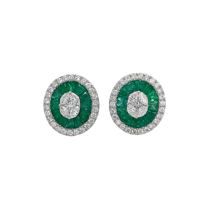 18kt White Gold Diamond and Green Emerald Earrings