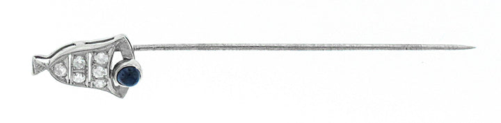 18kt White Gold Diamond And Sapphire Pin