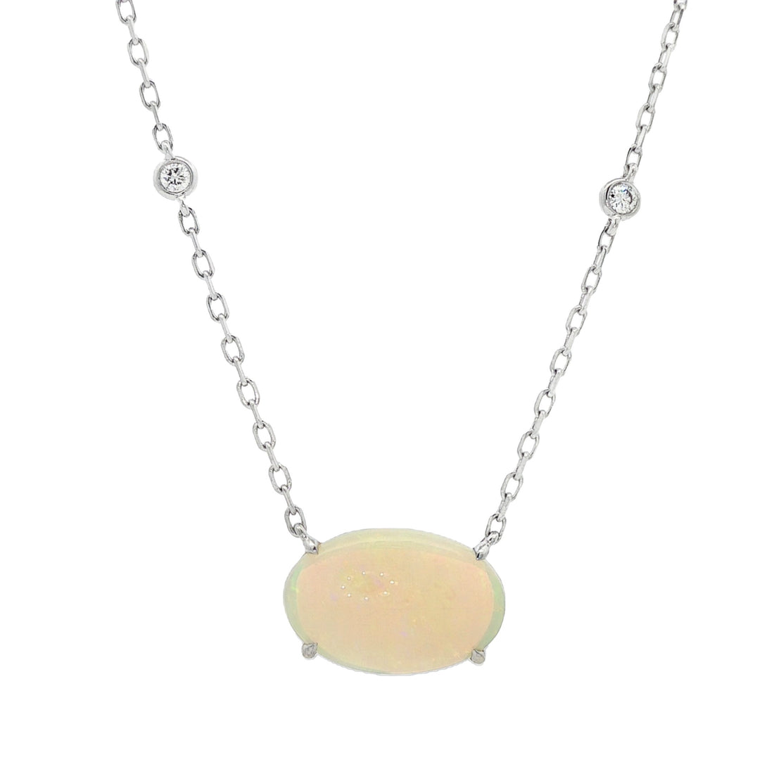 18kt White Gold Diamond And Opal Pendant