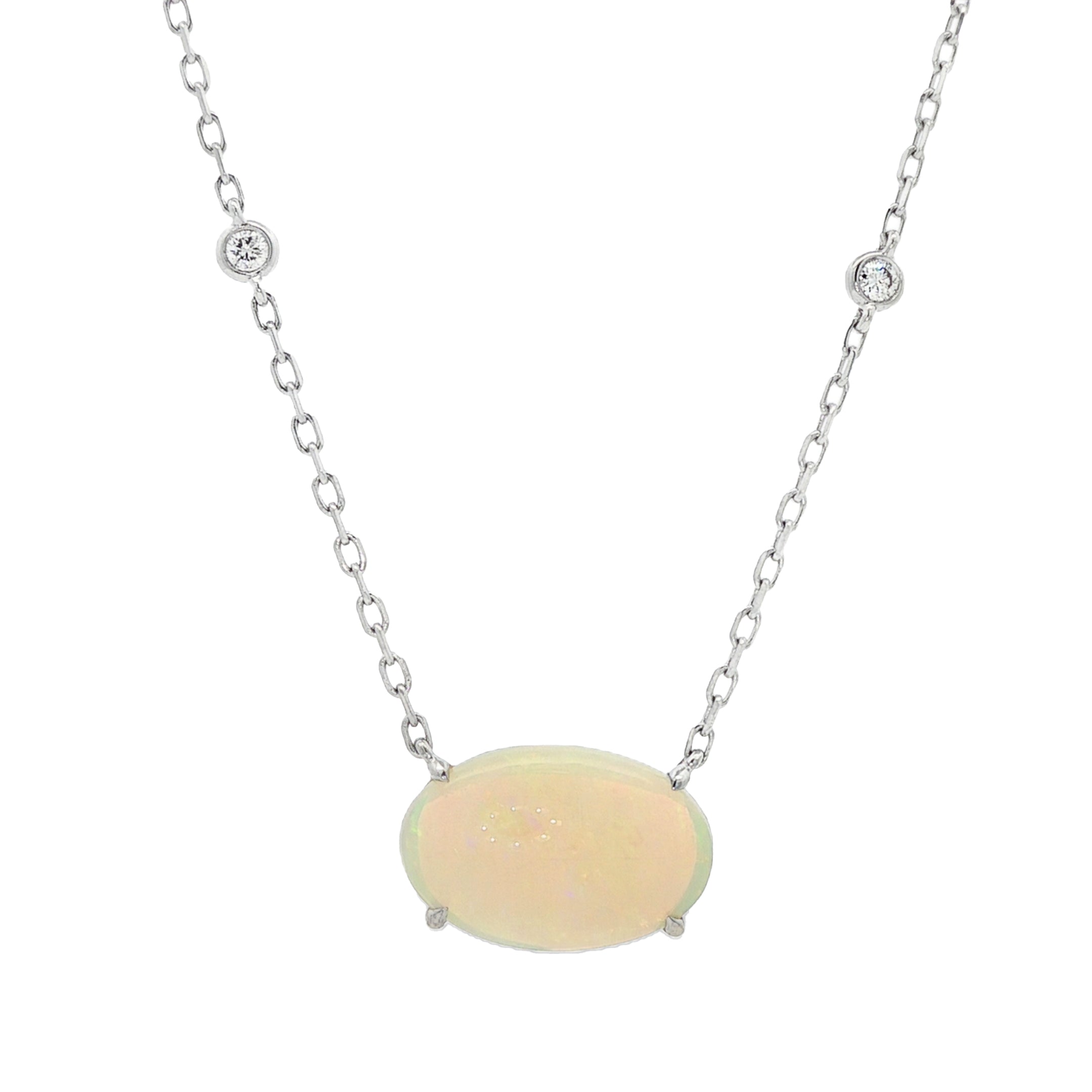 18kt White Gold Diamond And Opal Pendant